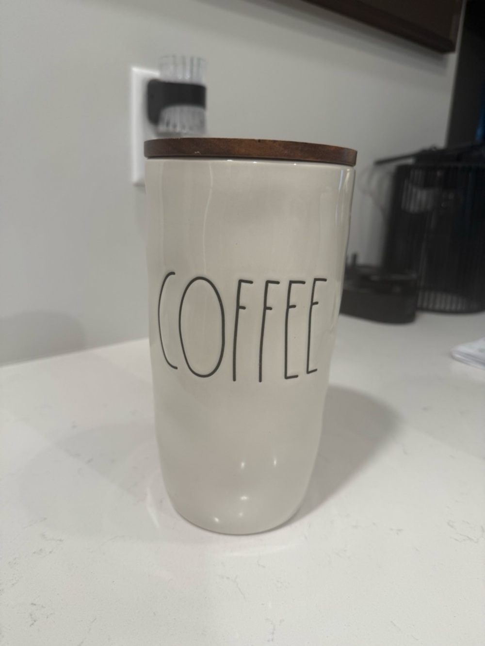 Rae Dunn White Ceramic COFFEE Canister with Wood Lid